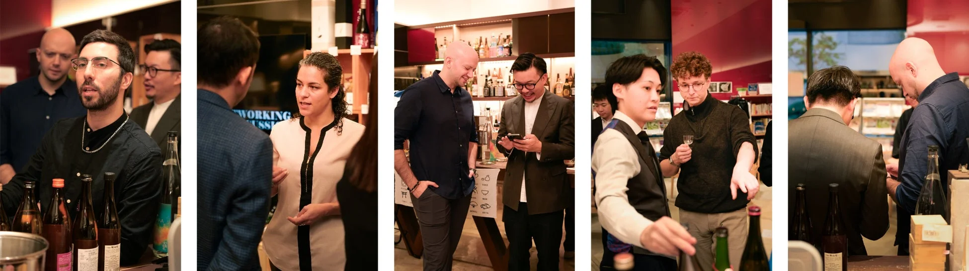 バーカウンターで会話する人々