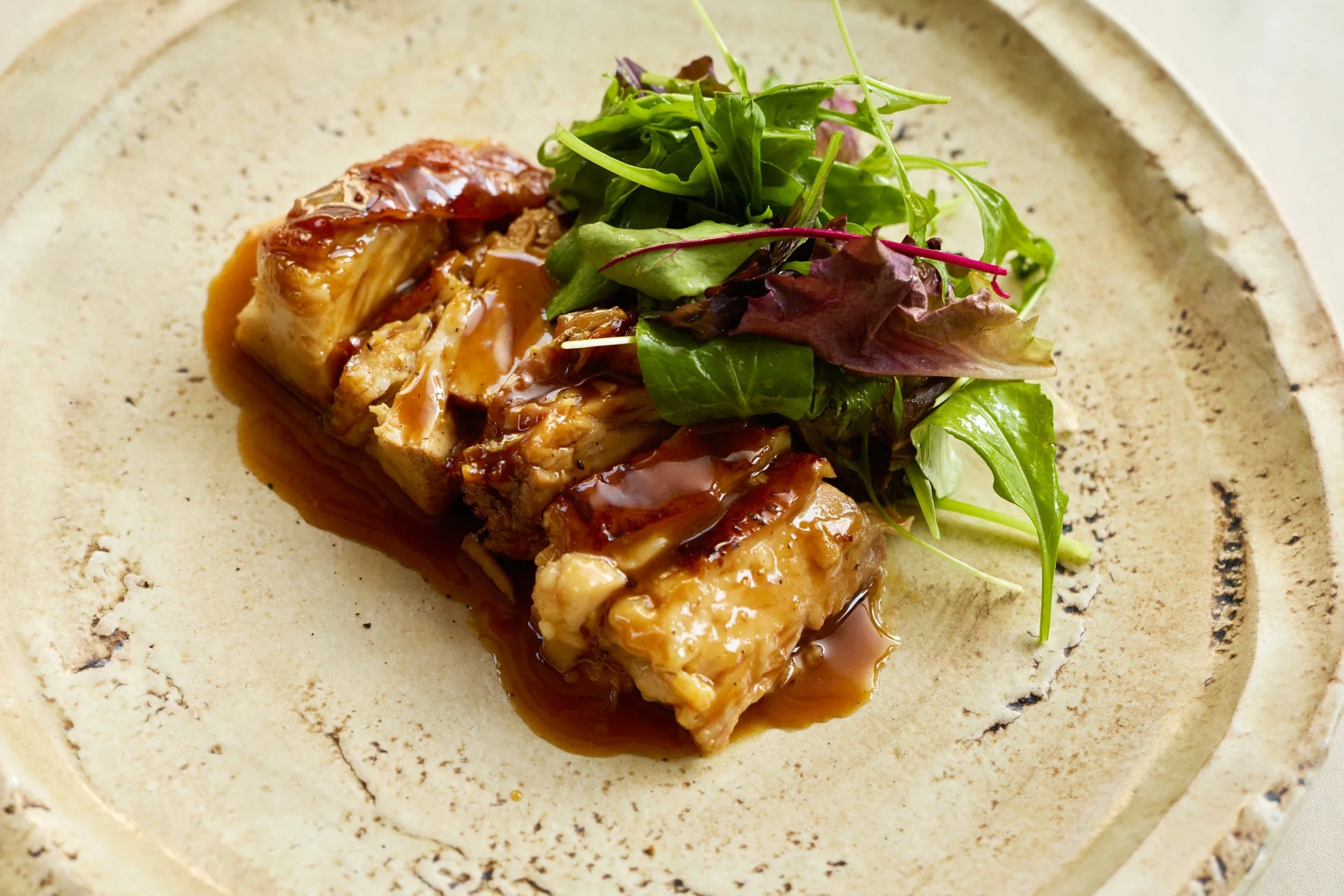 煮込み肉料理とサラダ