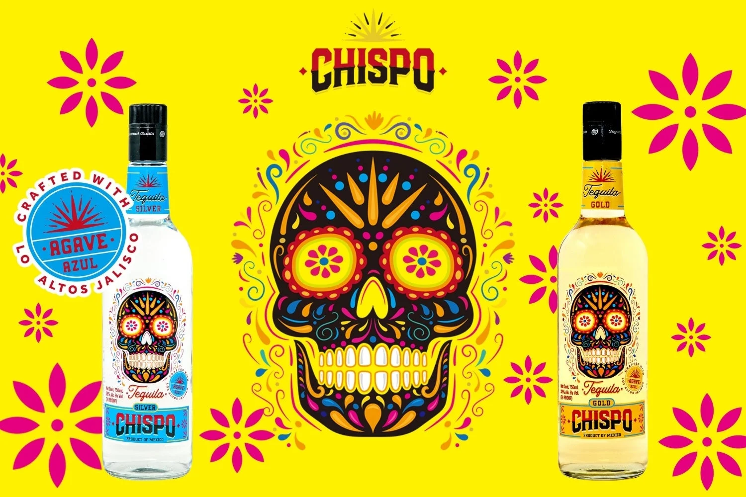 CHISPOシルバーとゴールドのボトル、シュガースカルデザイン