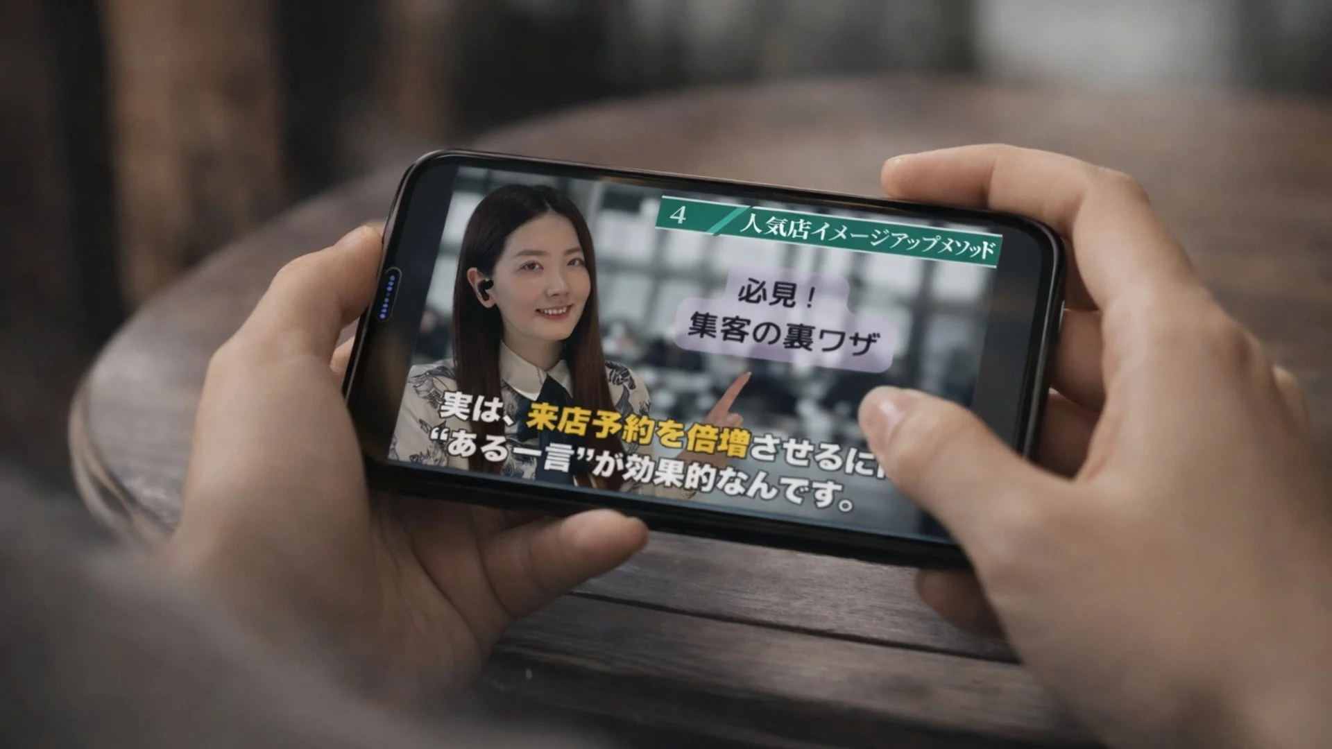 スマートフォンで動画を視聴する女性