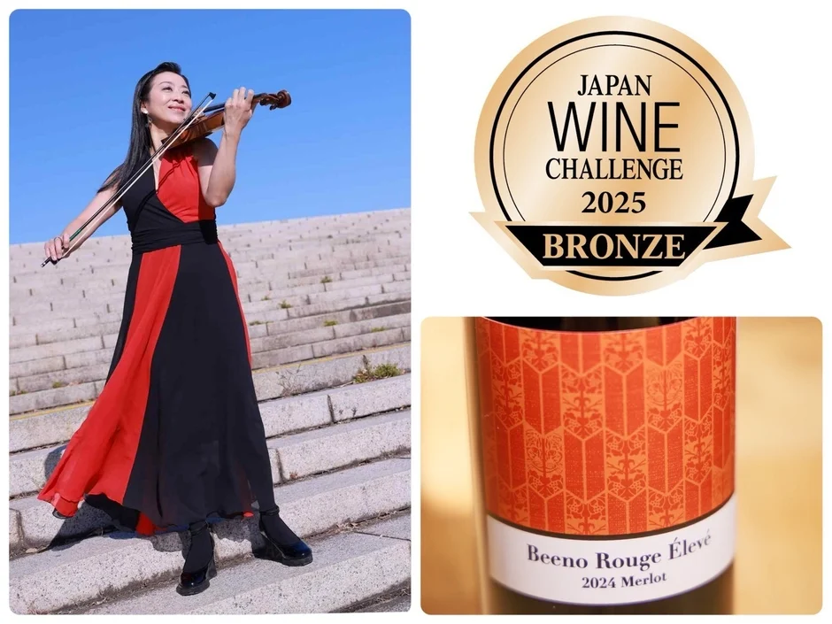 バイオリンを演奏する女性とワイン