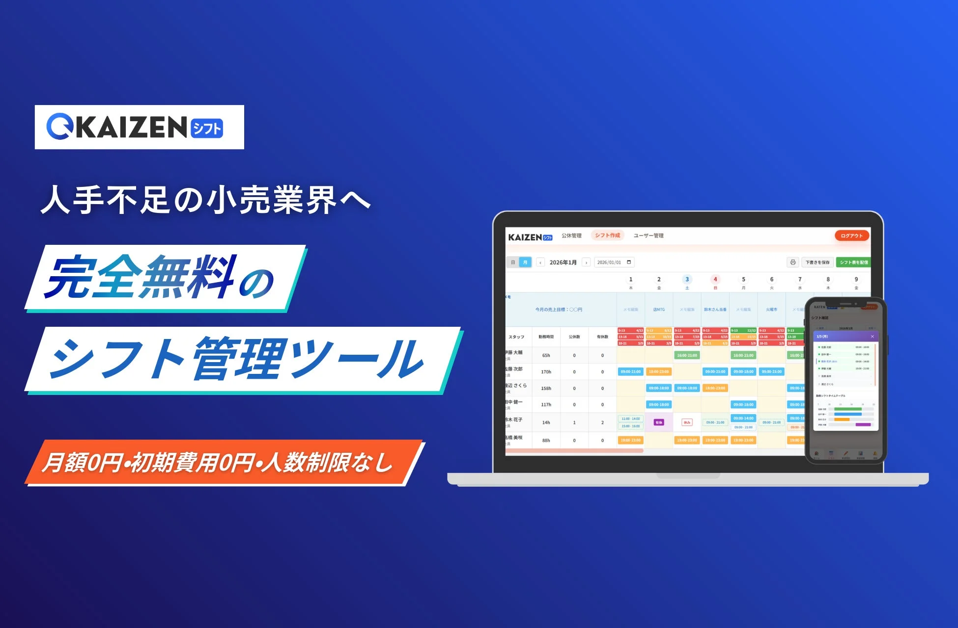 KAIZENシフトのメイン画面