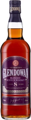 「GLENDOWAN BLENDED SCOTCH WHISKY」のボトルが写っています。紫色のラベルには「8 YEARS AGED」と記載されており、8年熟成のブレンデッドスコッチウイスキーであることがわかります。