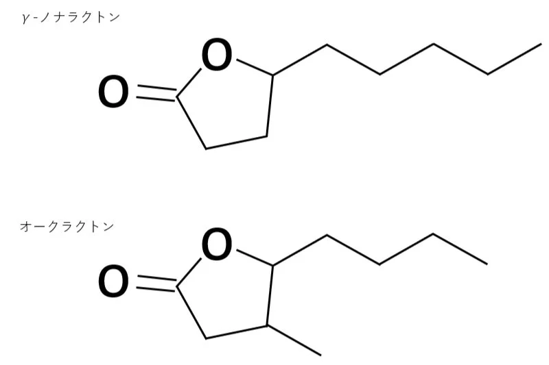 γ-ノナラクトンとオークラクトンの化学構造