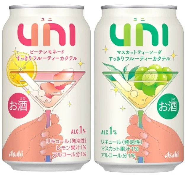 UNIピーチレモネードとマスカットティーソーダの缶