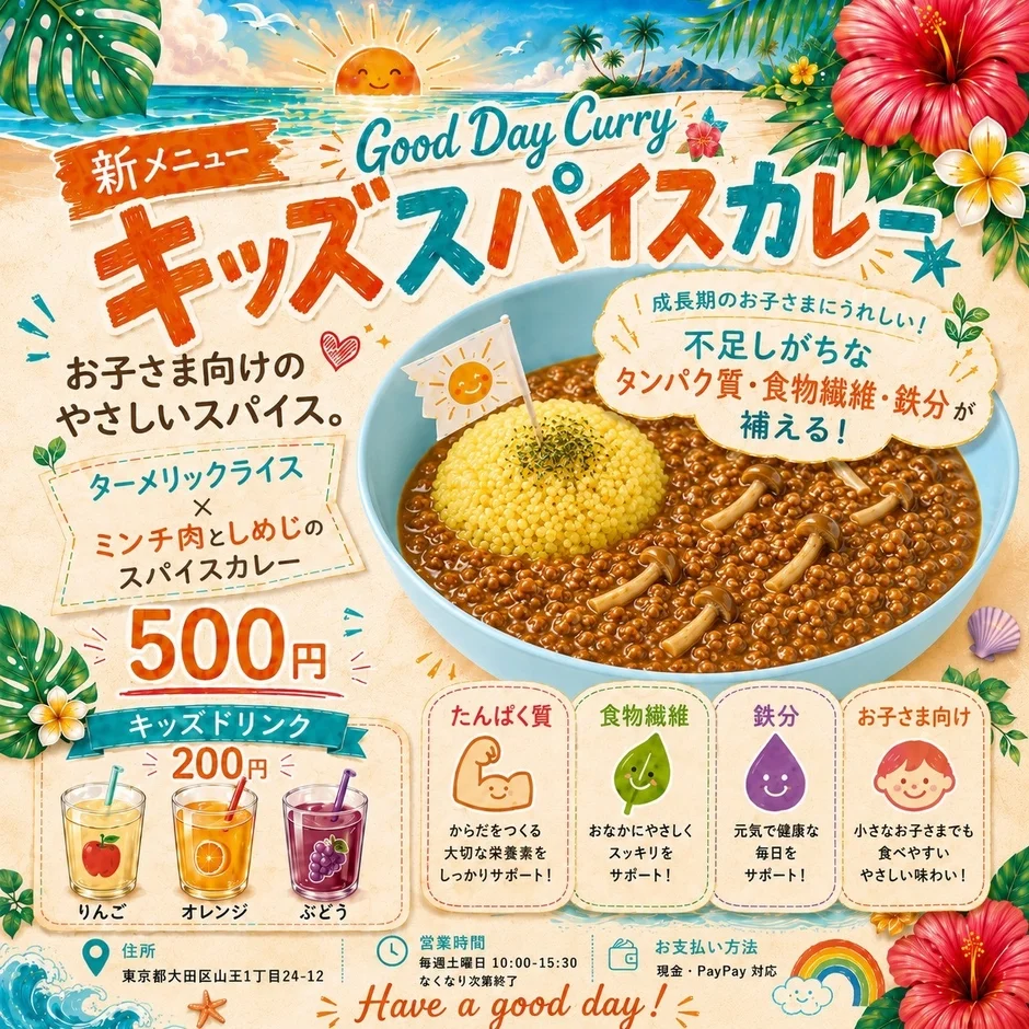 Good Day Curryのキッズスパイスカレーメニュー