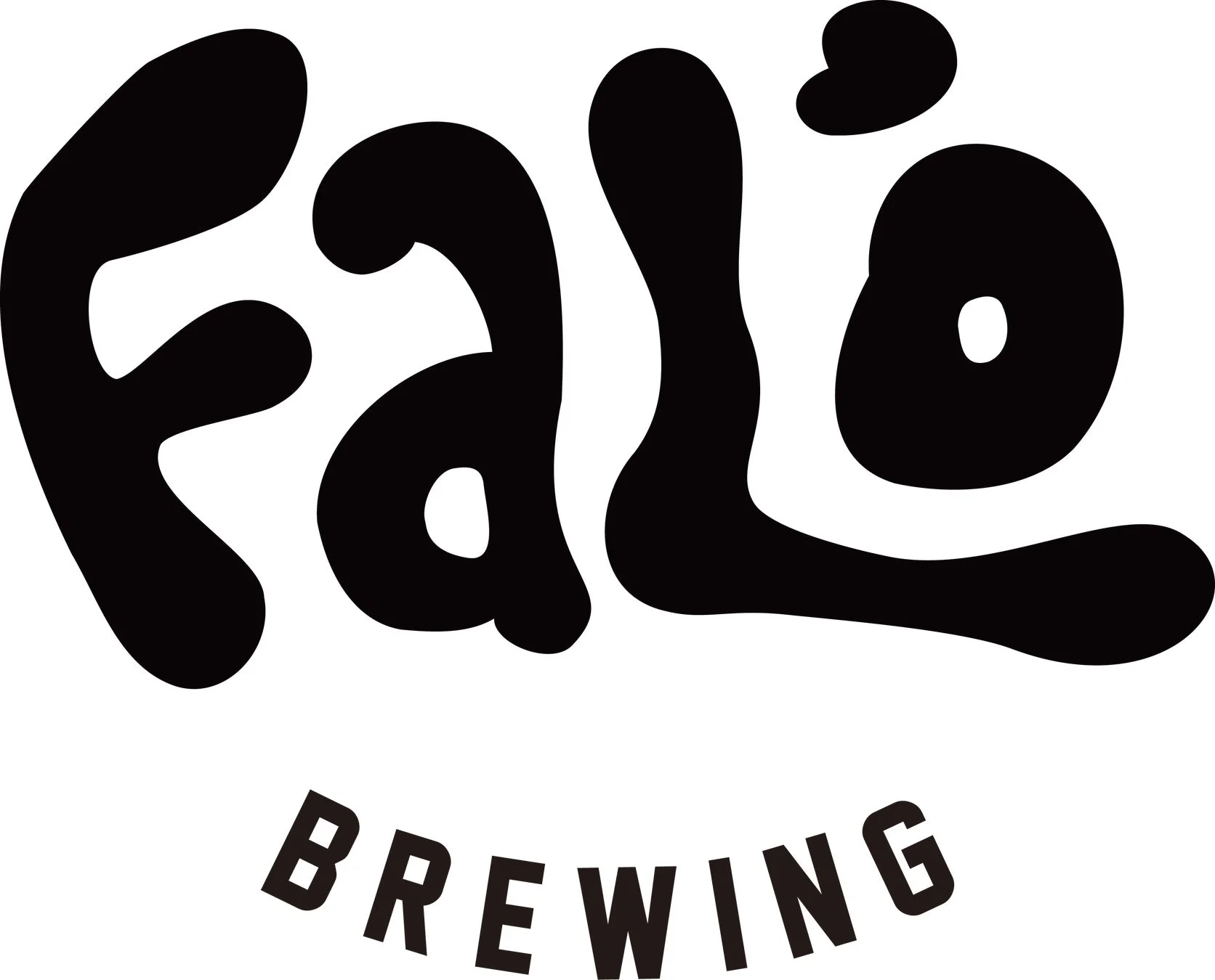 「FALÒ」という有機的な形状のロゴと、その下に湾曲して配置された「BREWING」の文字が特徴的な、黒と白で構成されたブランドロゴです。ビール醸造に関連する企業や商品のマークと考えられます。