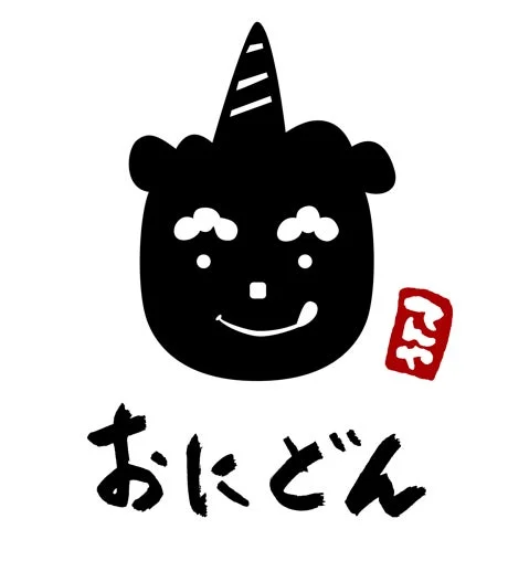 黒いシルエットで描かれた、角を持つ可愛らしい鬼のキャラクターのロゴ