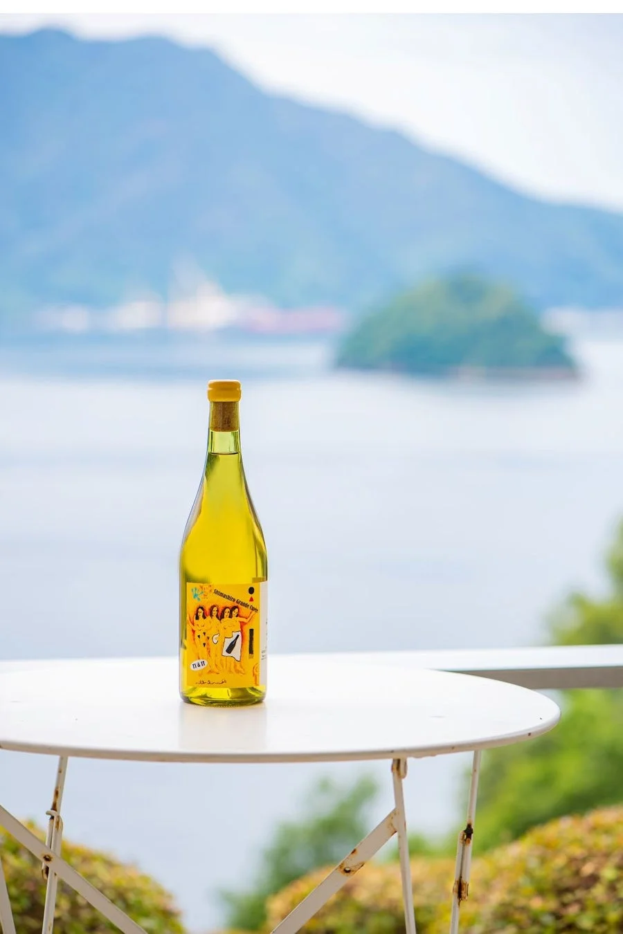 白ワインボトルと海山